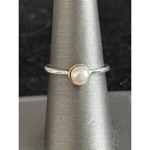 Sterling Silver Cultured Pearl Solitaire June Birthstone Ring Sz 7.75 925